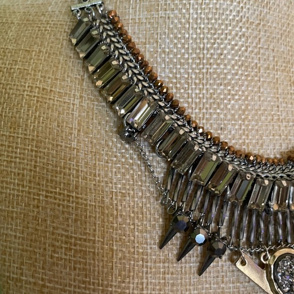 Elegant Silver and Brown Statement Necklace - Picture 3 of 5